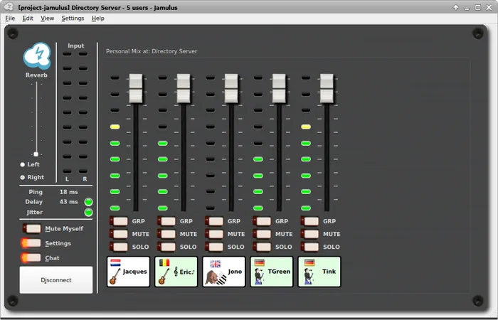 Capture d'écran de l'interface du logiciel Jamulus